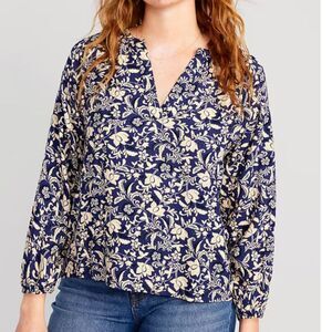Old Navy Long Sleeves Split Neck Floral Print Top Women's size 2X